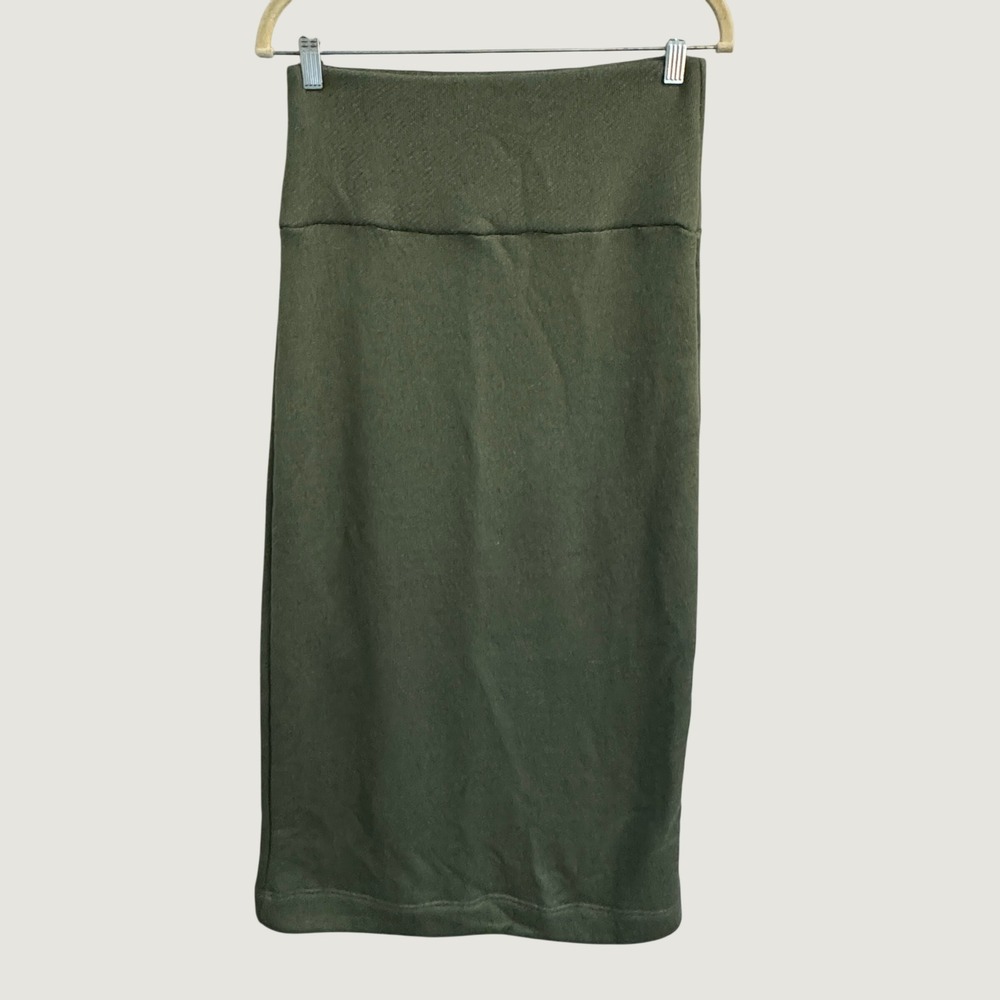 Free People Beach West Olive Green Knit Midi Pencil Skirt Small